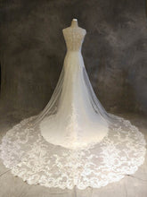 Mermaid Illusion Tulle Chapel Train Wedding Dress with Appliques Lace